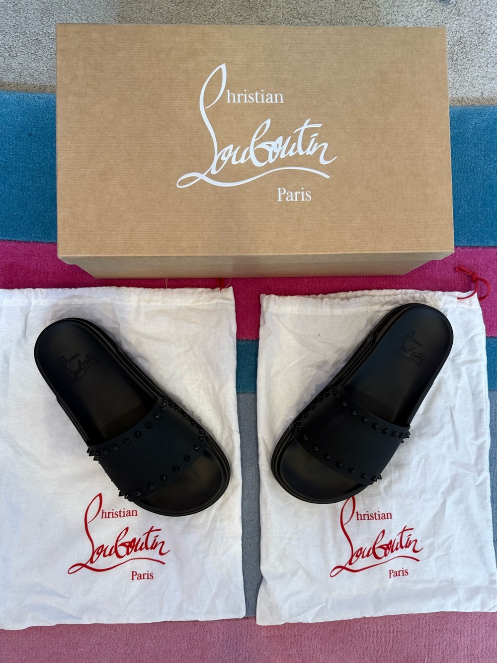 Christian Louboutin Black Studded Slide Sandals